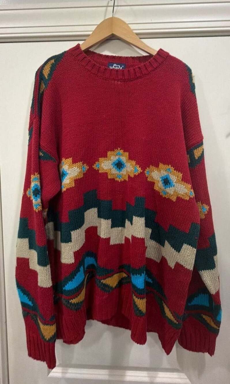 Vtg Woolrich Aztec Sweater Size XL Red Geometric Southwestern Knit